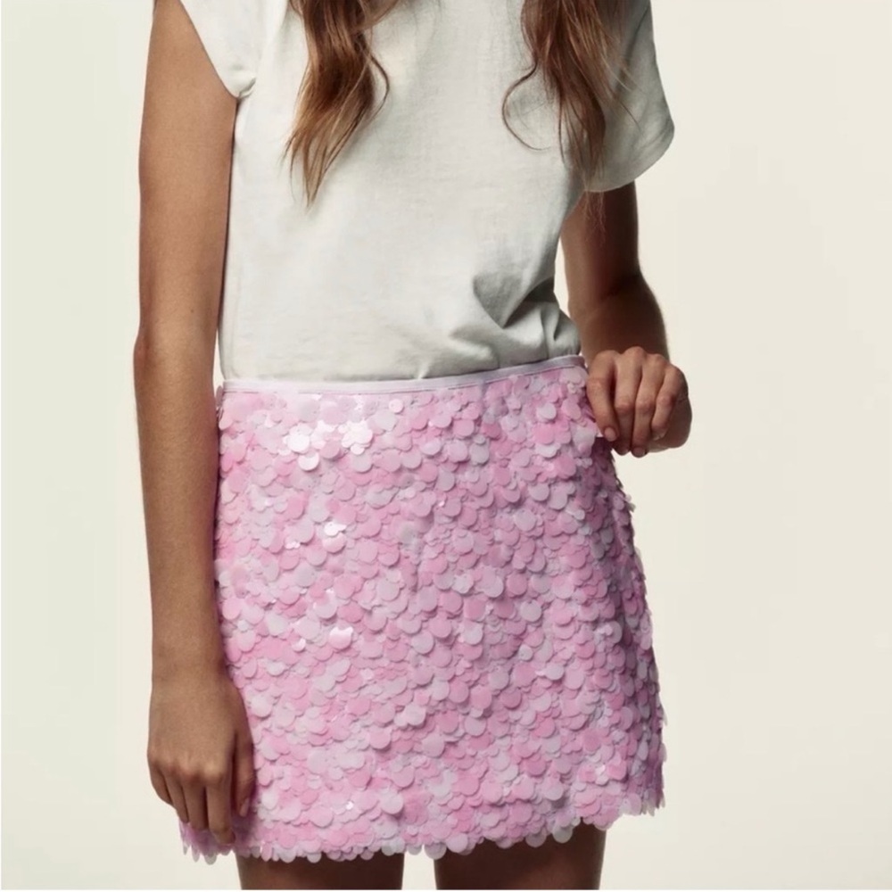ZARA NWT Pink Sequin Mini Skirt - Medium
